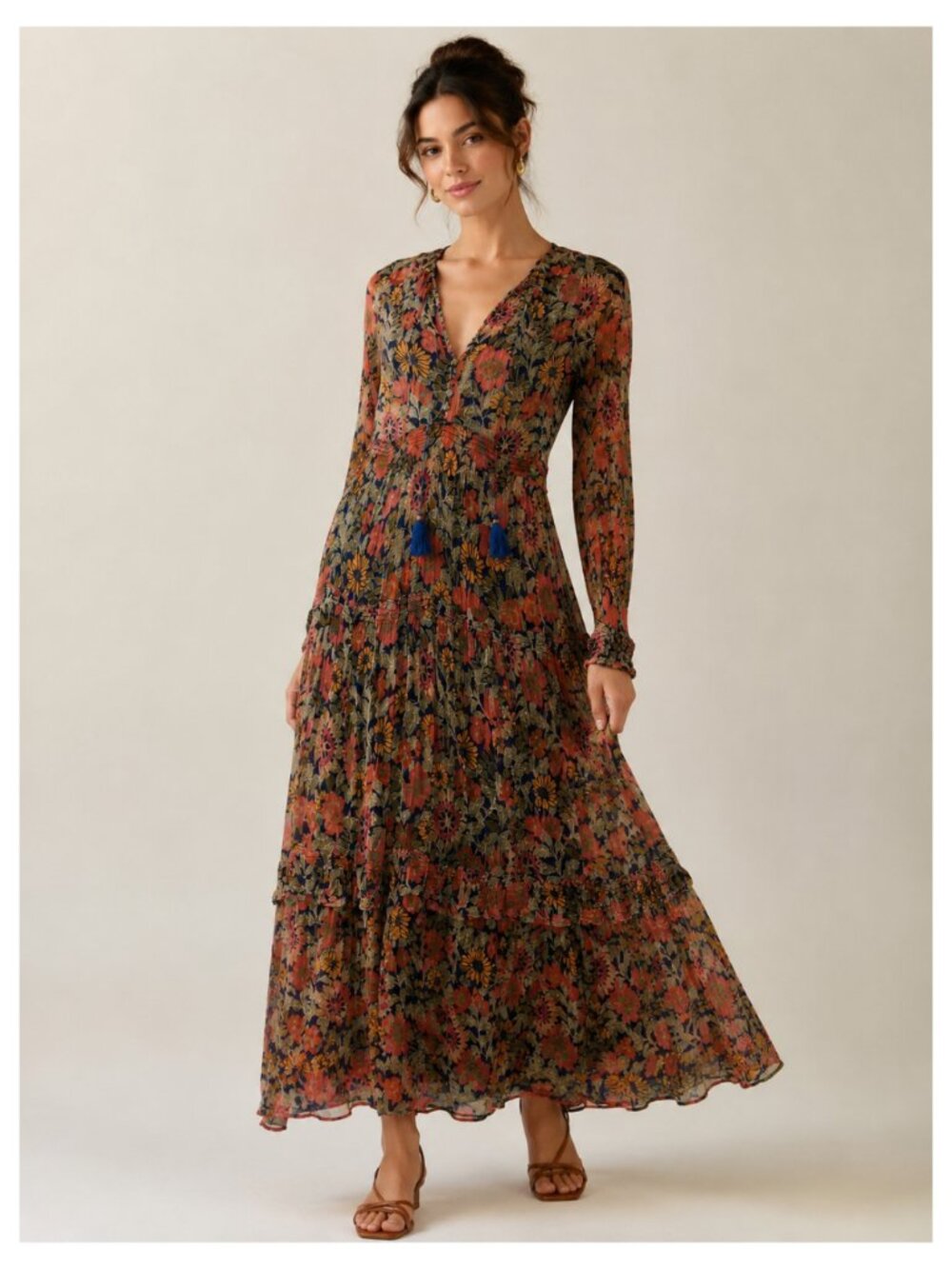 Anthropologie Marais Printed Chiffon Maxi Dress Women's Size XSP